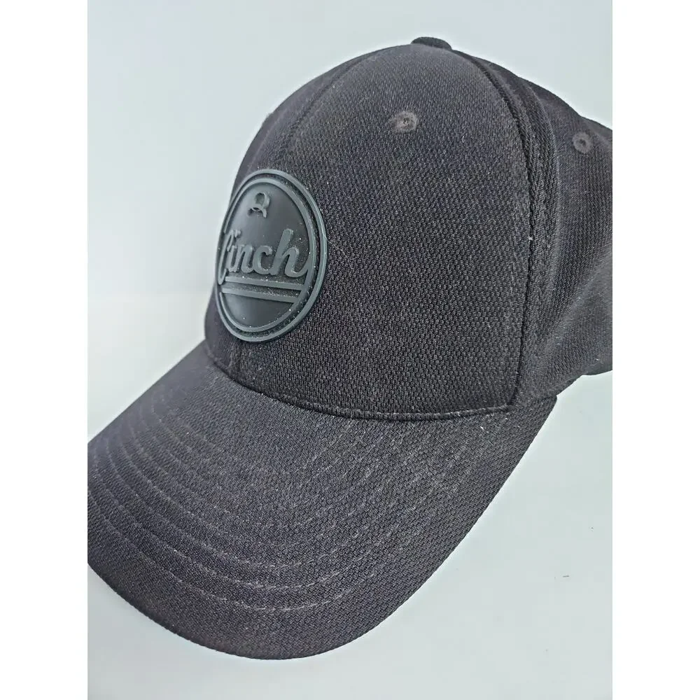 Cinch Flexfit Hat Black S/M Rubber Logo Patch Stretch Fit Western Rodeo Cap